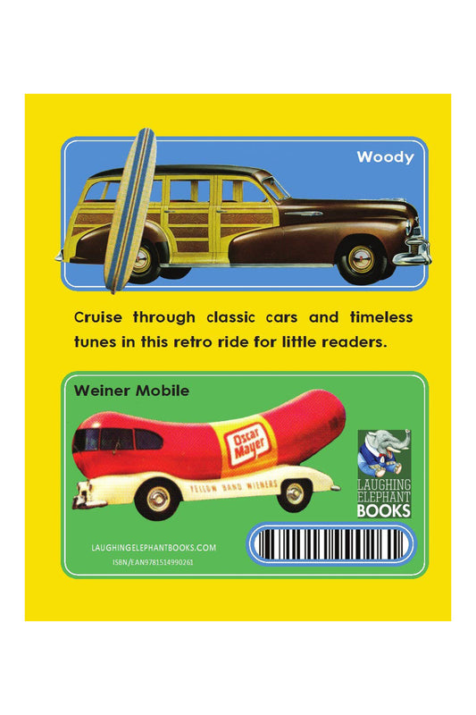 Book cover with illustrations of a Woody car and a Wiener Mobile, set against a yellow background.