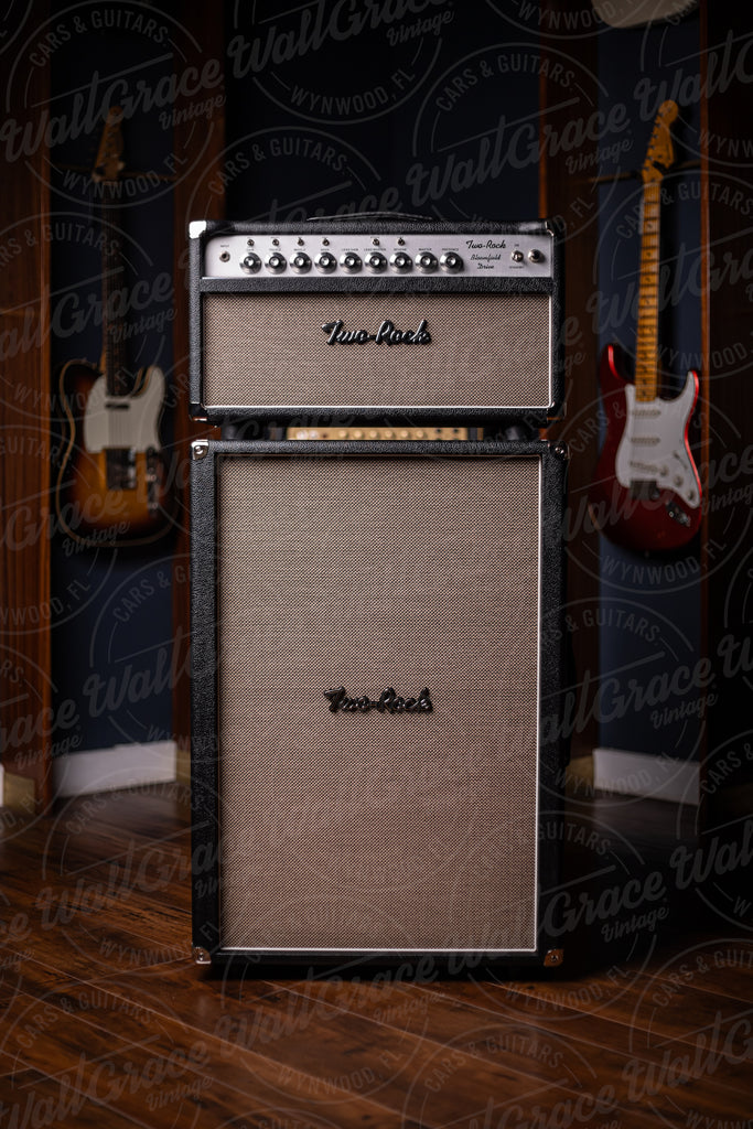 Pre-Order - Two-Rock Bloomfield Drive 100/50w Tube Head and Cabinet - Black Levant, Aged British Style Black & Tan Grill, White Piping, Silver Skirt Knobs