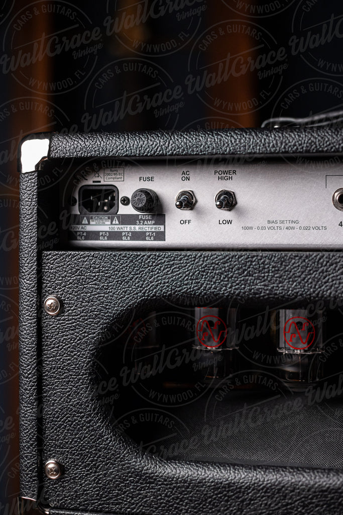 Pre-Order - Two-Rock Bloomfield Drive 100/50w Tube Head and Cabinet - Black Levant, Aged British Style Black & Tan Grill, White Piping, Silver Skirt Knobs