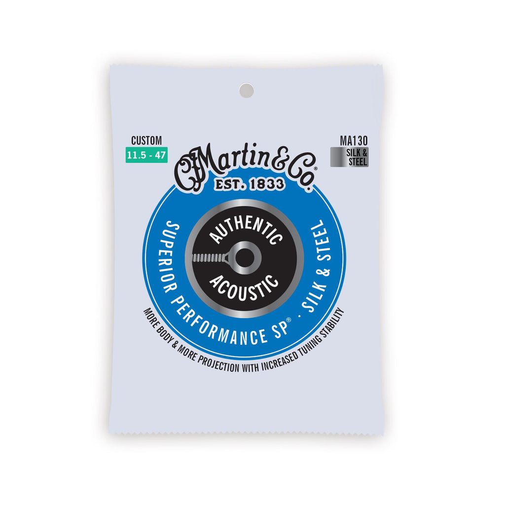 Martin MA130 Authentic Acoustic Superior Performance Silk and Steel Guitar Strings - .0115-.047 Custom