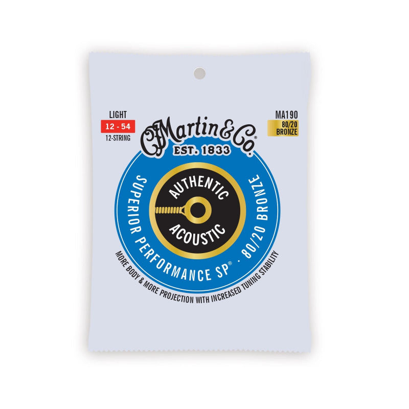 Martin MA190 Authentic Acoustic SP Guitar Strings 12 String 80/20 - Light 12's