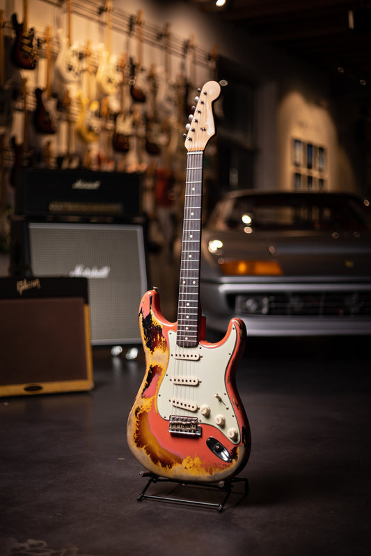 2020 Fender Custom Shop 60/63 Stratocaster Heavy Relic Electric Guitar - Fiesta Red Over 3 Color Sunburst