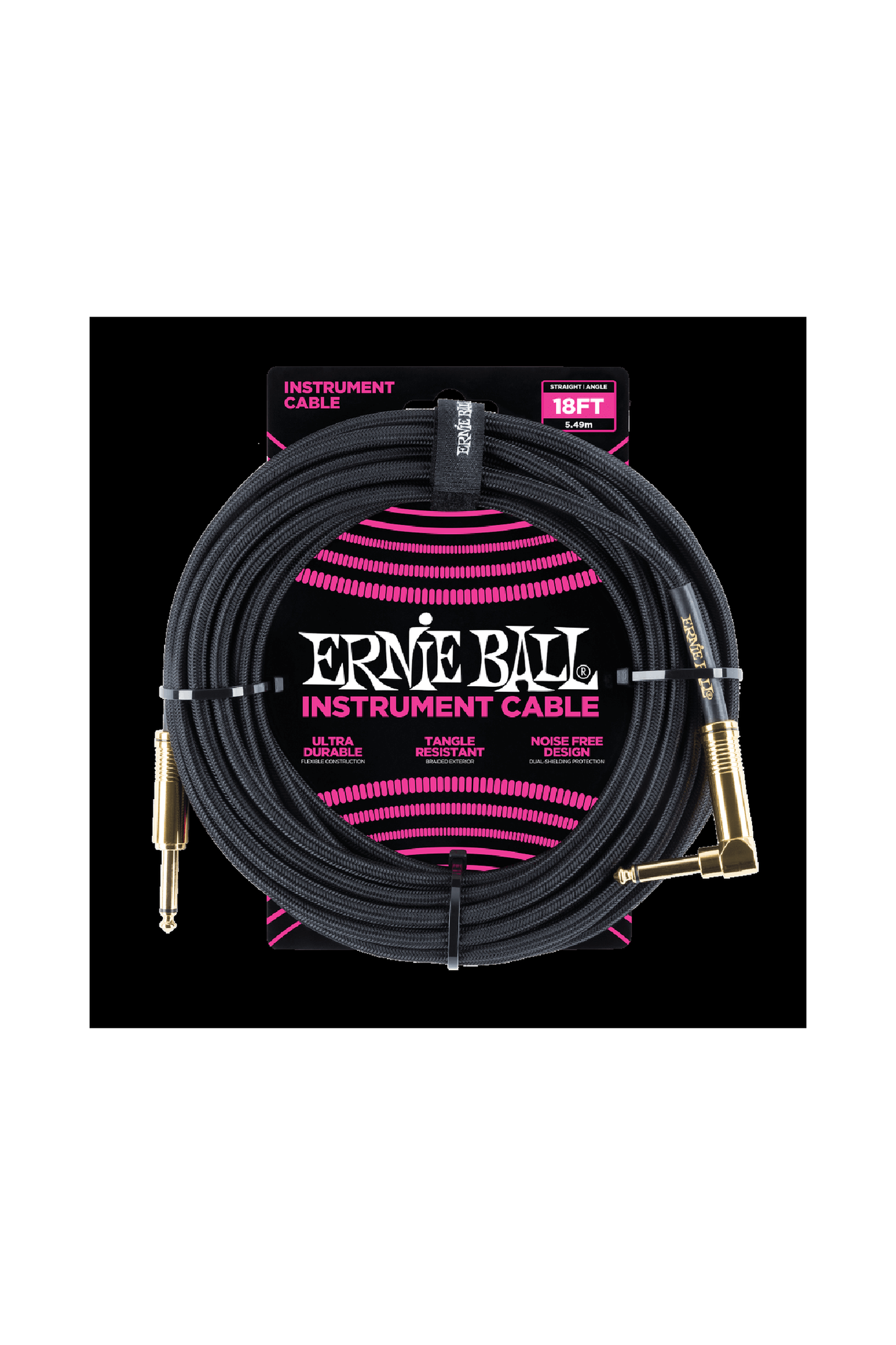 Ernie Ball Instrument Cable 18' Gold Connectors Angle/Straight - Black