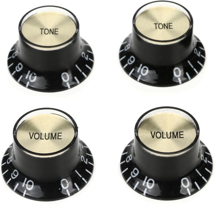 Gibson Top Hat Knobs Set of 4 - Black and Gold
