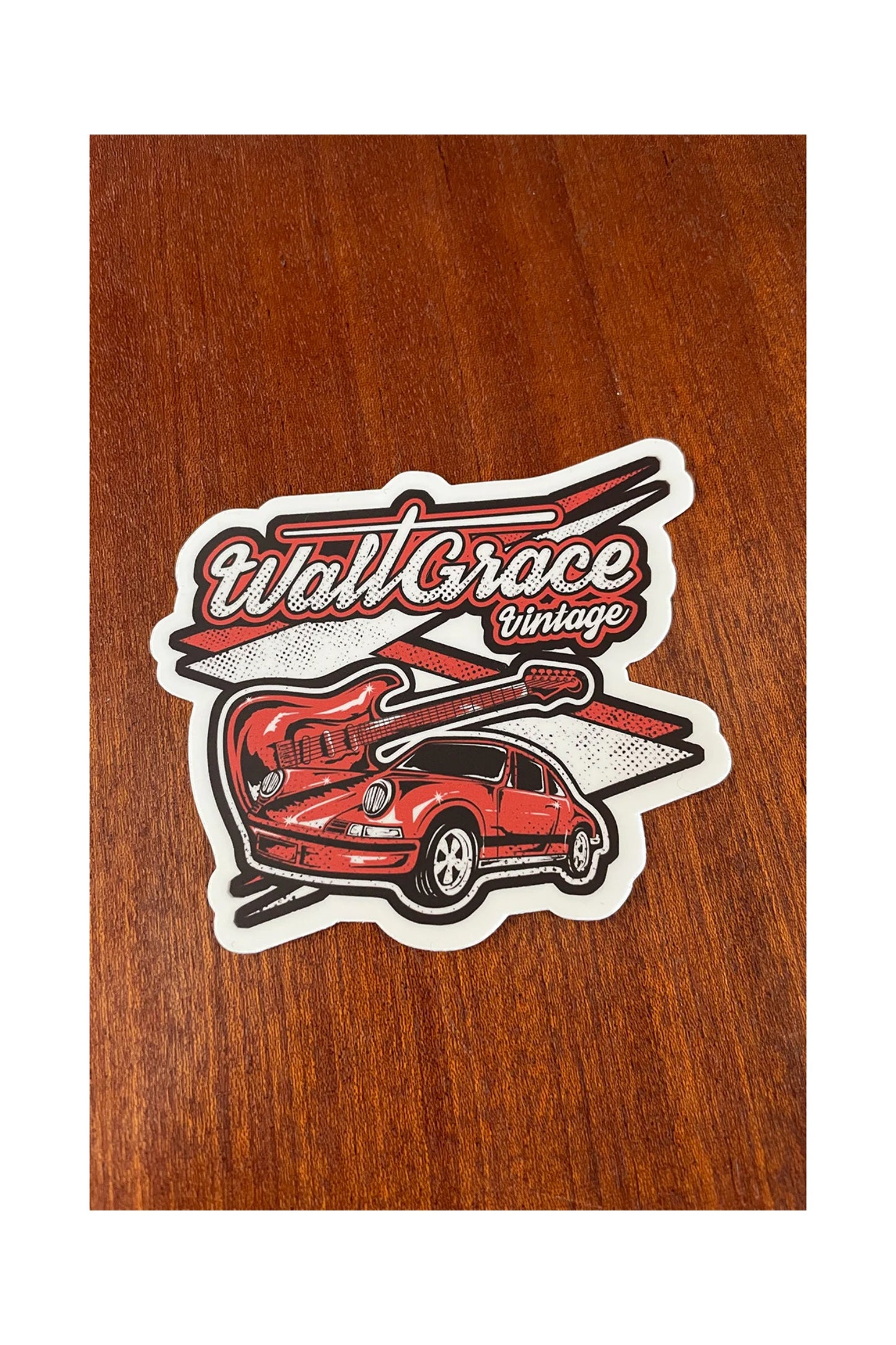 Walt Grace Vintage "Cars & Guitars" 4" Sticker - Black & Red