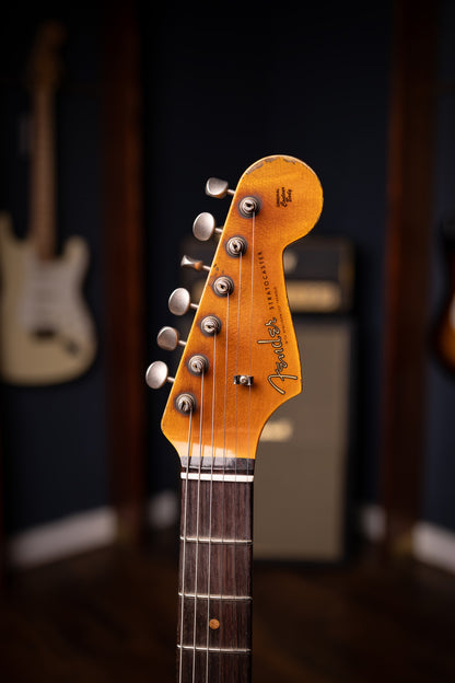 Fender Custom Shop 1961 Stratocaster Super Heavy Relic, 3A Rosewood Fingerboard Electric Guitar - Aged Surf Green over 3-Color Sunburst