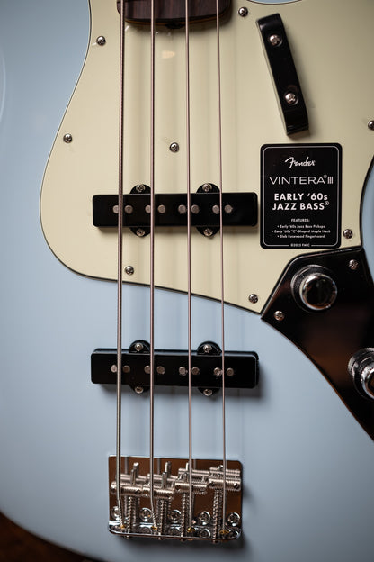 Fender Vintera® III Early '60s Jazz Bass®, Rosewood Fingerboard Electric Bass - Sonic Blue