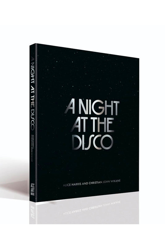 Book titled 'A Night at the Disco' with a black cover and white text on a white background