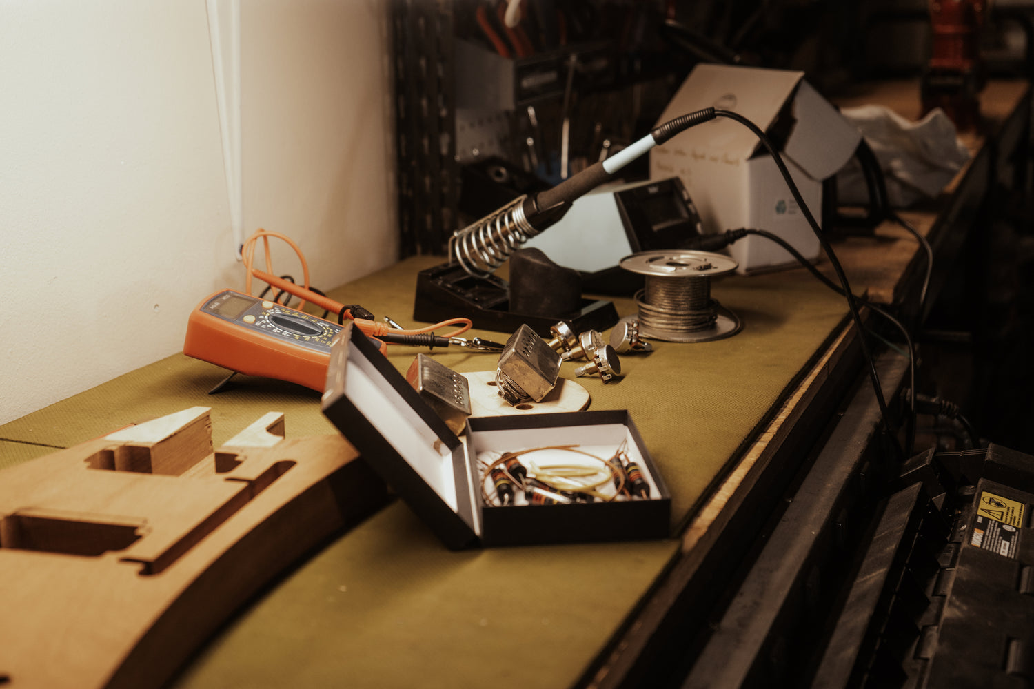 Electronics and Parts on work bench