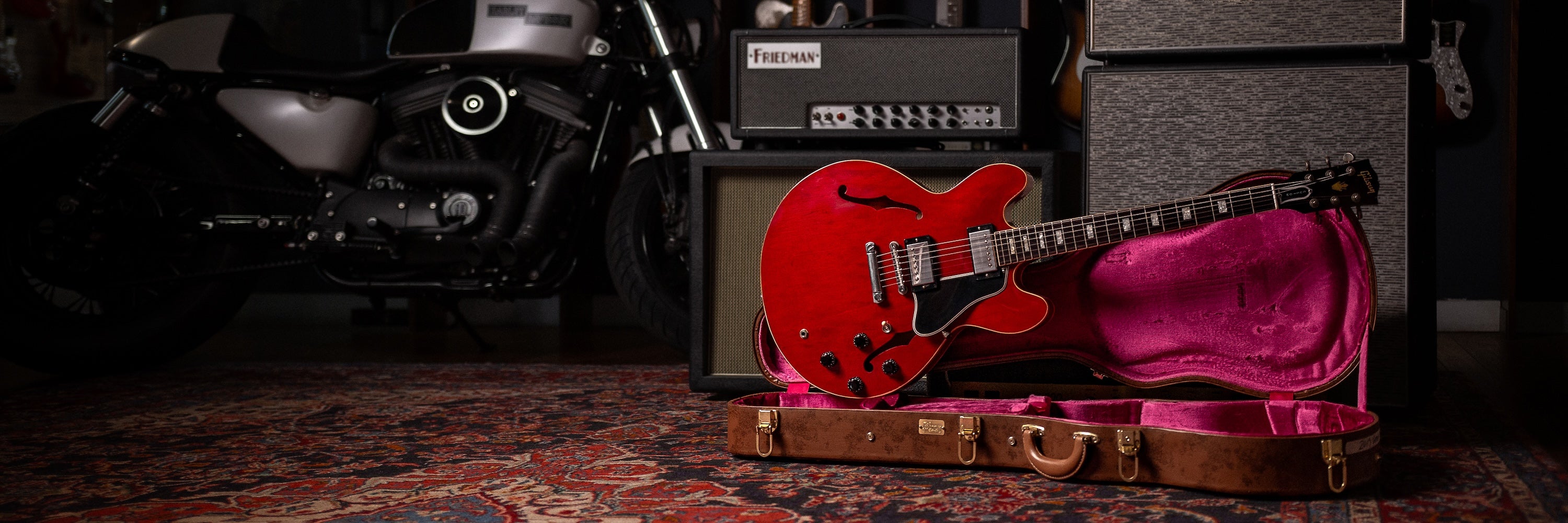 Gibson ES-335 in front of Friedman Amp at Walt Grace Vintage