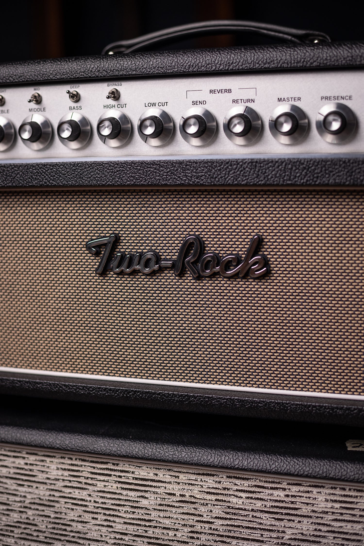 Two-Rock Silver Sterling Signature 100 Watt Head - Black Bronco, Aged British Black and Tan Cloth, White Piping, Silver Knobs