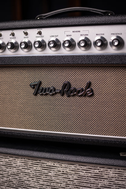 Two-Rock Silver Sterling Signature 100 Watt Head - Black Bronco, Aged British Black and Tan Cloth, White Piping, Silver Knobs