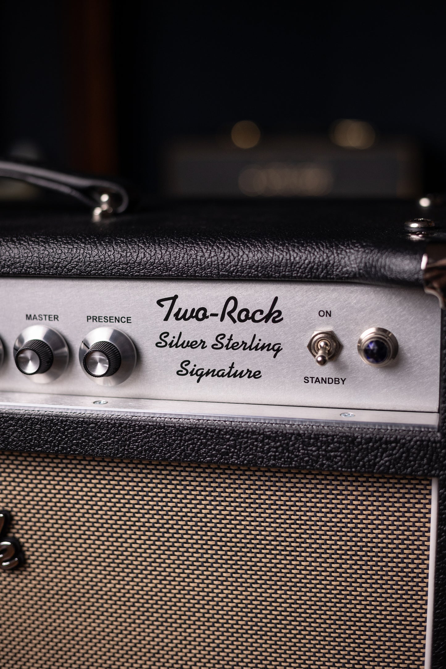 Two-Rock Silver Sterling Signature 100 Watt Head - Black Bronco, Aged British Black and Tan Cloth, White Piping, Silver Knobs