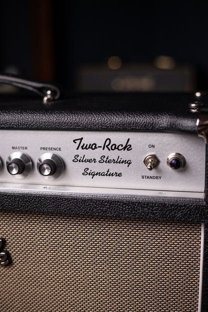 Two-Rock Silver Sterling Signature 100 Watt Head - Black Bronco, Aged British Black and Tan Cloth, White Piping, Silver Knobs