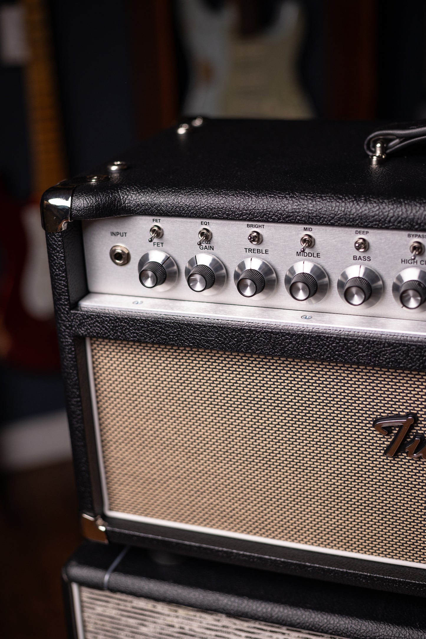 Two-Rock Silver Sterling Signature 100 Watt Head - Black Bronco, Aged British Black and Tan Cloth, White Piping, Silver Knobs