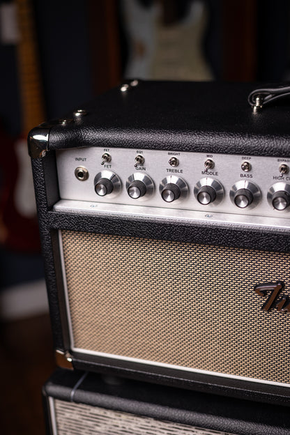 Two-Rock Silver Sterling Signature 100 Watt Head - Black Bronco, Aged British Black and Tan Cloth, White Piping, Silver Knobs