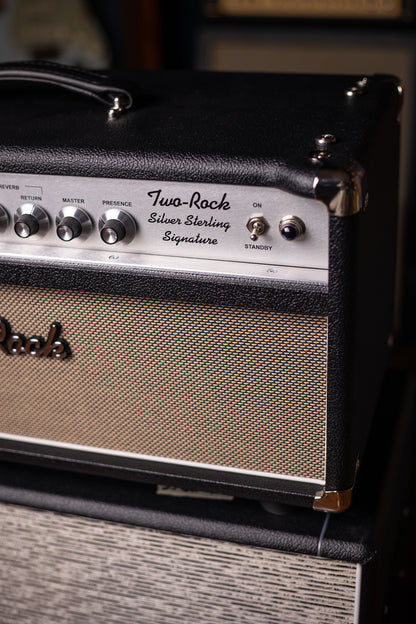 Two-Rock Silver Sterling Signature 100 Watt Head - Black Bronco, Aged British Black and Tan Cloth, White Piping, Silver Knobs