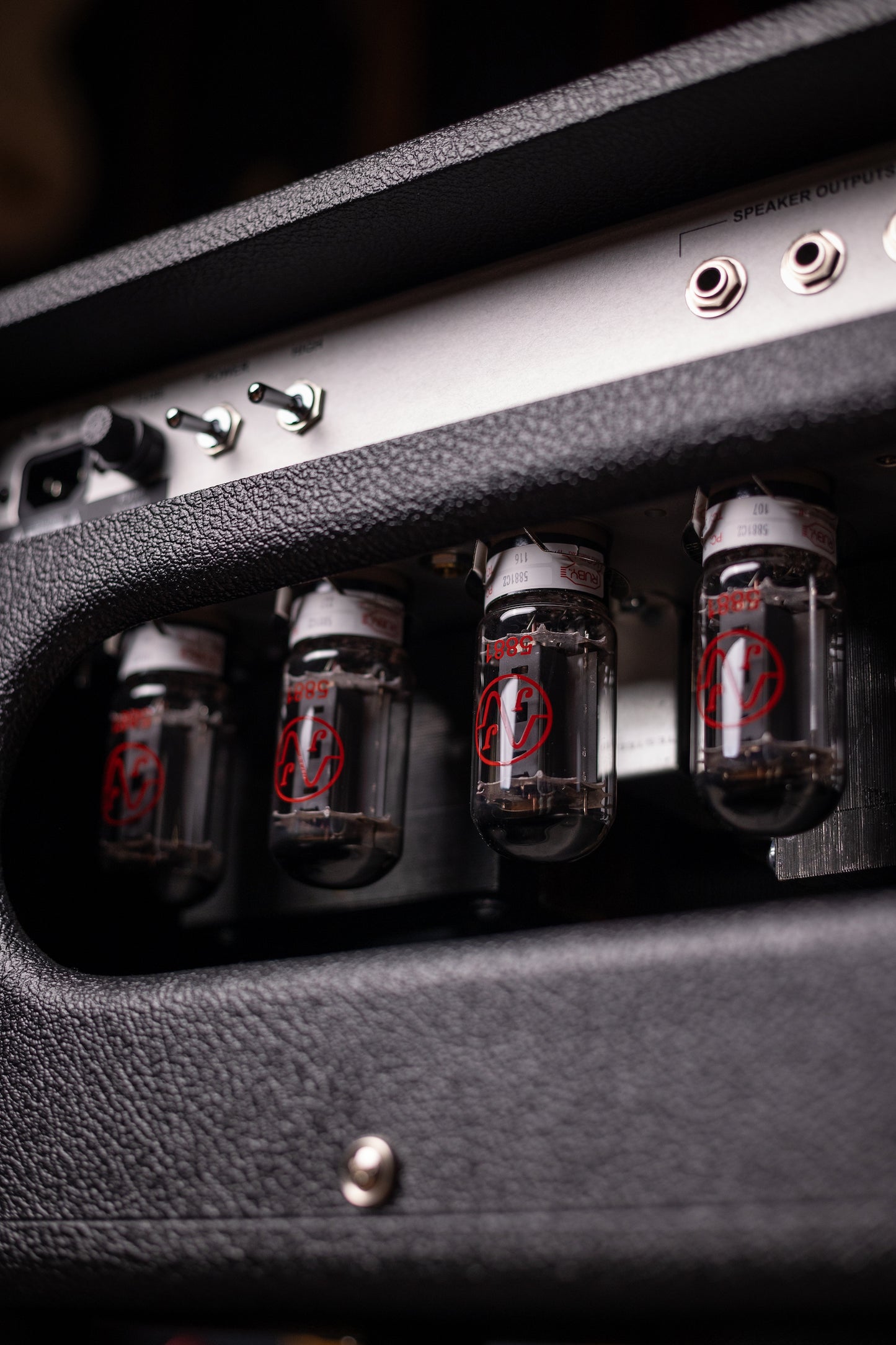 Two-Rock Silver Sterling Signature 100 Watt Head - Black Bronco, Aged British Black and Tan Cloth, White Piping, Silver Knobs