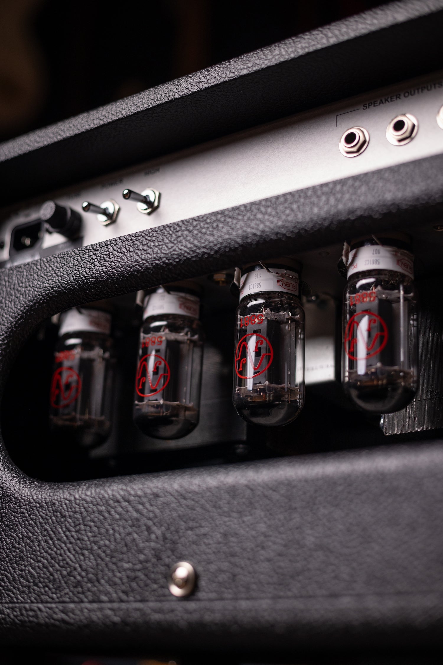 Two-Rock Silver Sterling Signature 100 Watt Head - Black Bronco, Aged British Black and Tan Cloth, White Piping, Silver Knobs