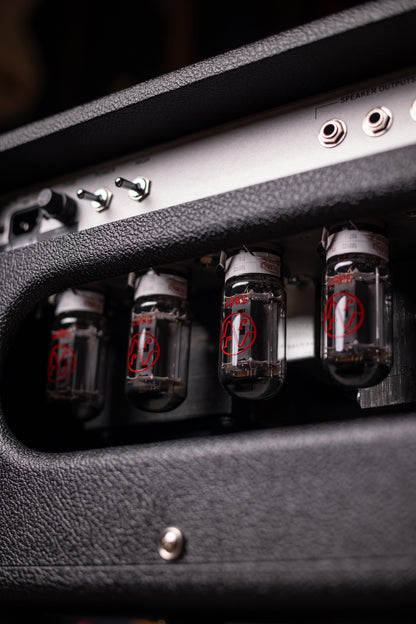 Two-Rock Silver Sterling Signature 100 Watt Head - Black Bronco, Aged British Black and Tan Cloth, White Piping, Silver Knobs