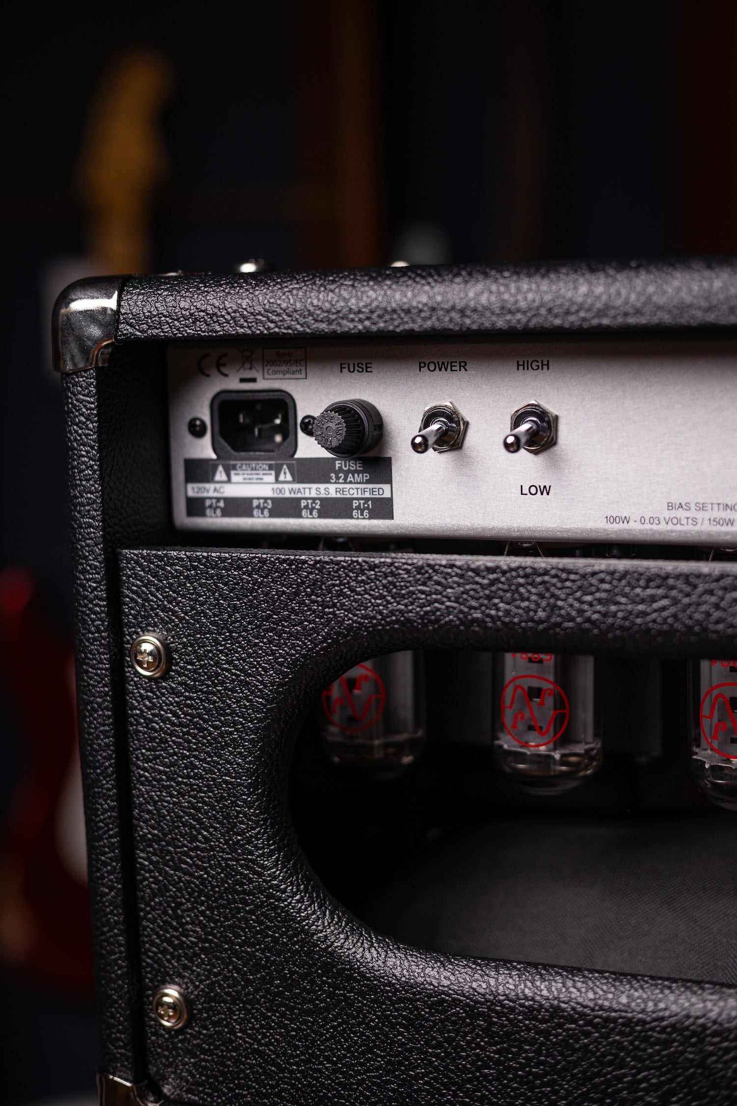Two-Rock Silver Sterling Signature 100 Watt Head - Black Bronco, Aged British Black and Tan Cloth, White Piping, Silver Knobs