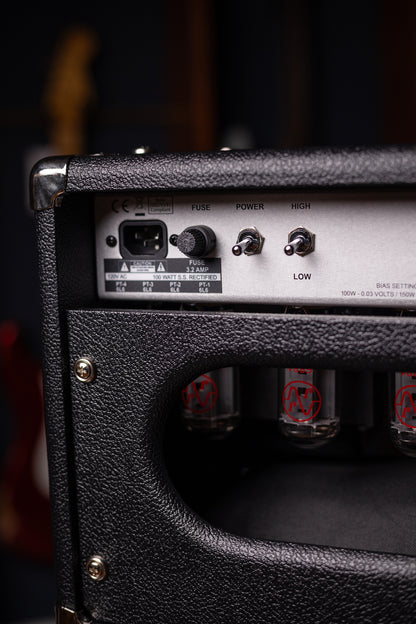 Two-Rock Silver Sterling Signature 100 Watt Head - Black Bronco, Aged British Black and Tan Cloth, White Piping, Silver Knobs