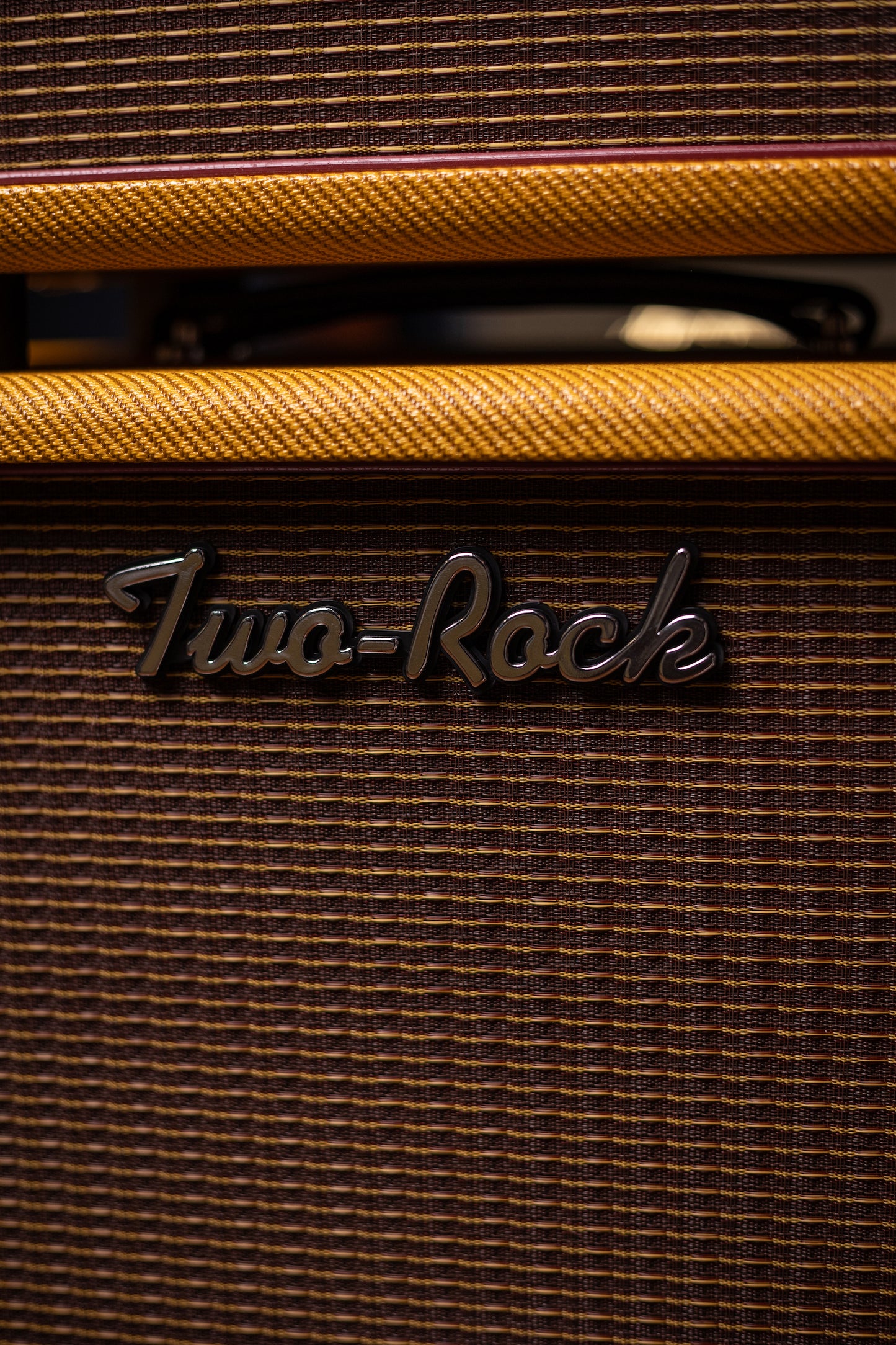 Two-Rock Studio Signature 120v Head and 1x12 Open Back 2R12 Speaker Cabinet - Amber Lacquered Tweed, Silver Anodized, Oxblood Stripe Cloth, Black Knobs, Maroon Pipping
