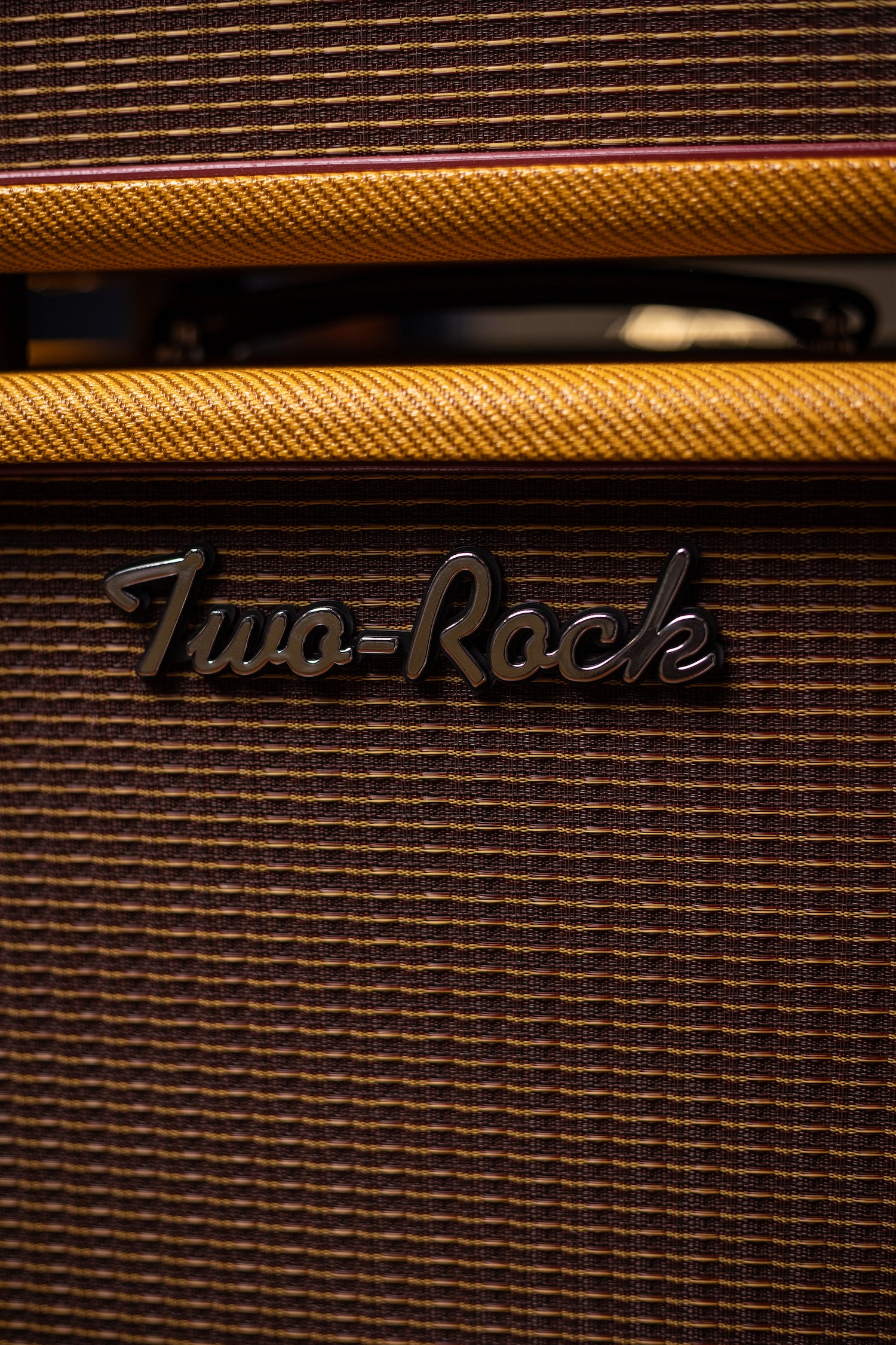 Two-Rock Studio Signature 120v Head and 1x12 Open Back 2R12 Speaker Cabinet - Amber Lacquered Tweed, Silver Anodized, Oxblood Stripe Cloth, Black Knobs, Maroon Pipping