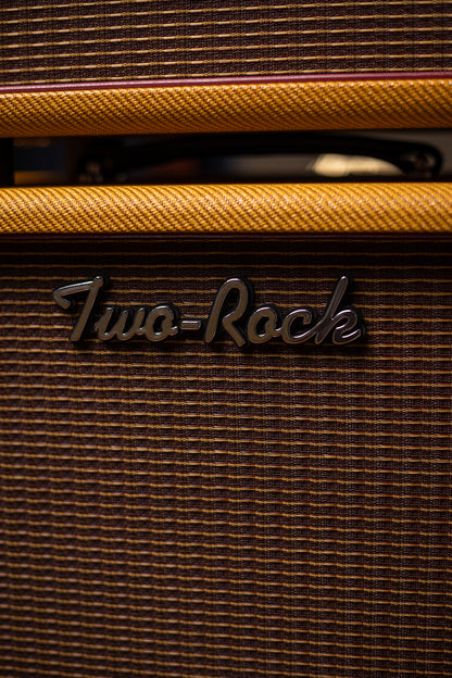 Two-Rock Studio Signature 120v Head and 1x12 Open Back 2R12 Speaker Cabinet - Amber Lacquered Tweed, Silver Anodized, Oxblood Stripe Cloth, Black Knobs, Maroon Pipping