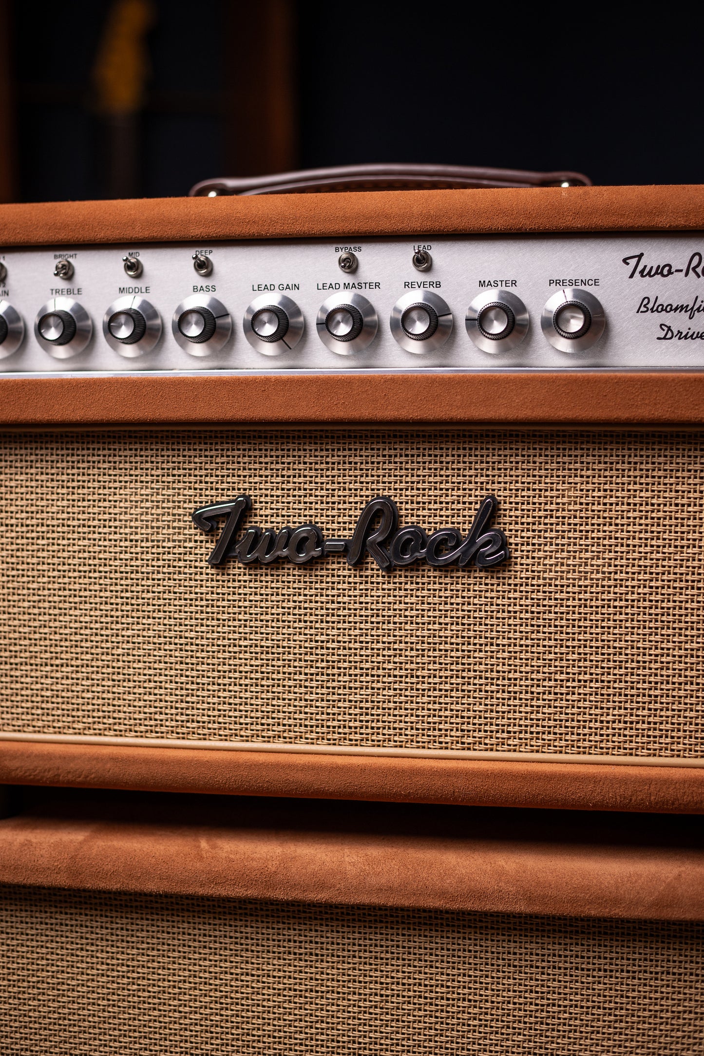 Two-Rock Bloomfield Drive 100/50w Tube Head and Cabinet - Tobacco Suede, Cane Cloth, Silver Anodized, Buckskin Piping, Silver Knobs, TR12 Speakers