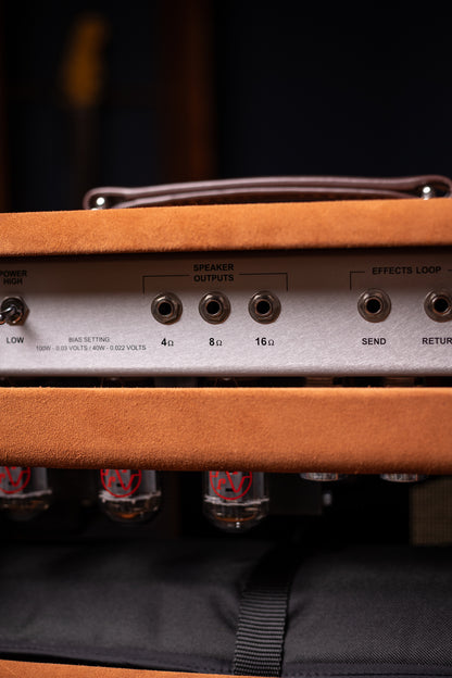Two-Rock Bloomfield Drive 100/50w Tube Head and Cabinet - Tobacco Suede, Cane Cloth, Silver Anodized, Buckskin Piping, Silver Knobs, TR12 Speakers