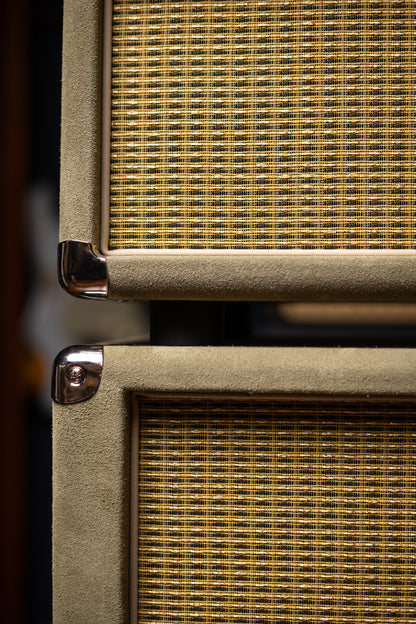 Two-Rock Classic Reverb Signature 100 Watt Head And TR12 Speaker 2x12 Extension Cabinet - Moss Green Suede, Vintage Gold Cloth, Beige Piping, Silver Anodize