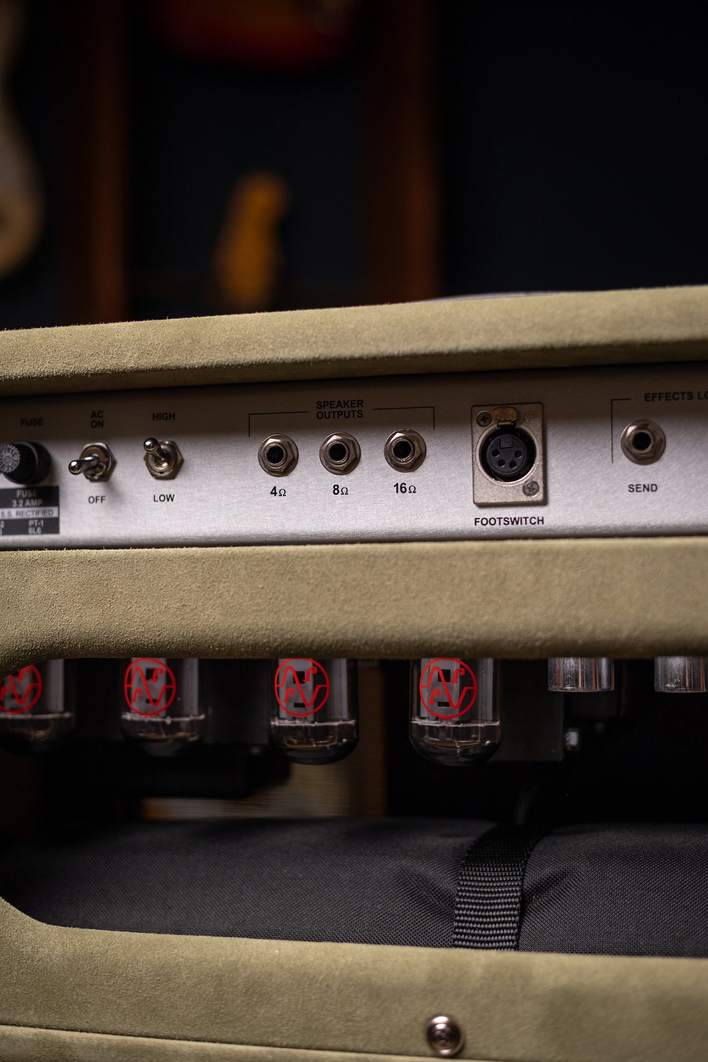Two-Rock Classic Reverb Signature 100 Watt Head And TR12 Speaker 2x12 Extension Cabinet - Moss Green Suede, Vintage Gold Cloth, Beige Piping, Silver Anodize