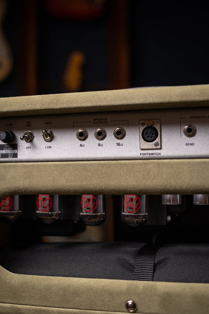 Two-Rock Classic Reverb Signature 100 Watt Head And TR12 Speaker 2x12 Extension Cabinet - Moss Green Suede, Vintage Gold Cloth, Beige Piping, Silver Anodize
