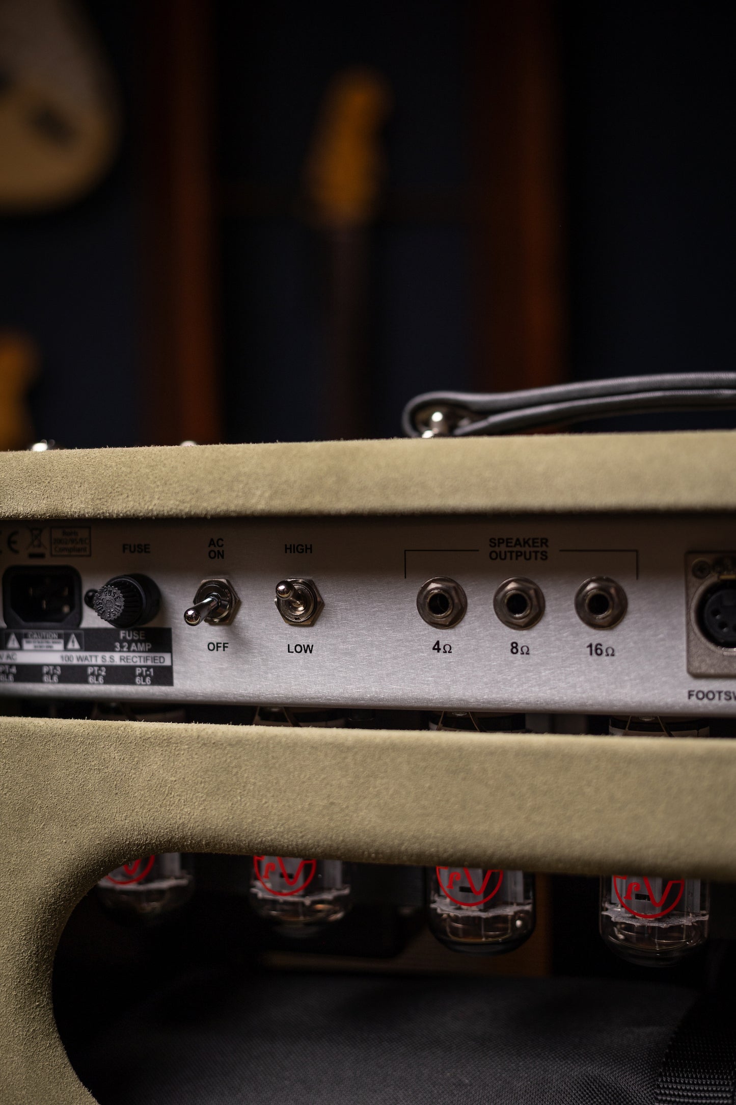 Two-Rock Classic Reverb Signature 100 Watt Head And TR12 Speaker 2x12 Extension Cabinet - Moss Green Suede, Vintage Gold Cloth, Beige Piping, Silver Anodize