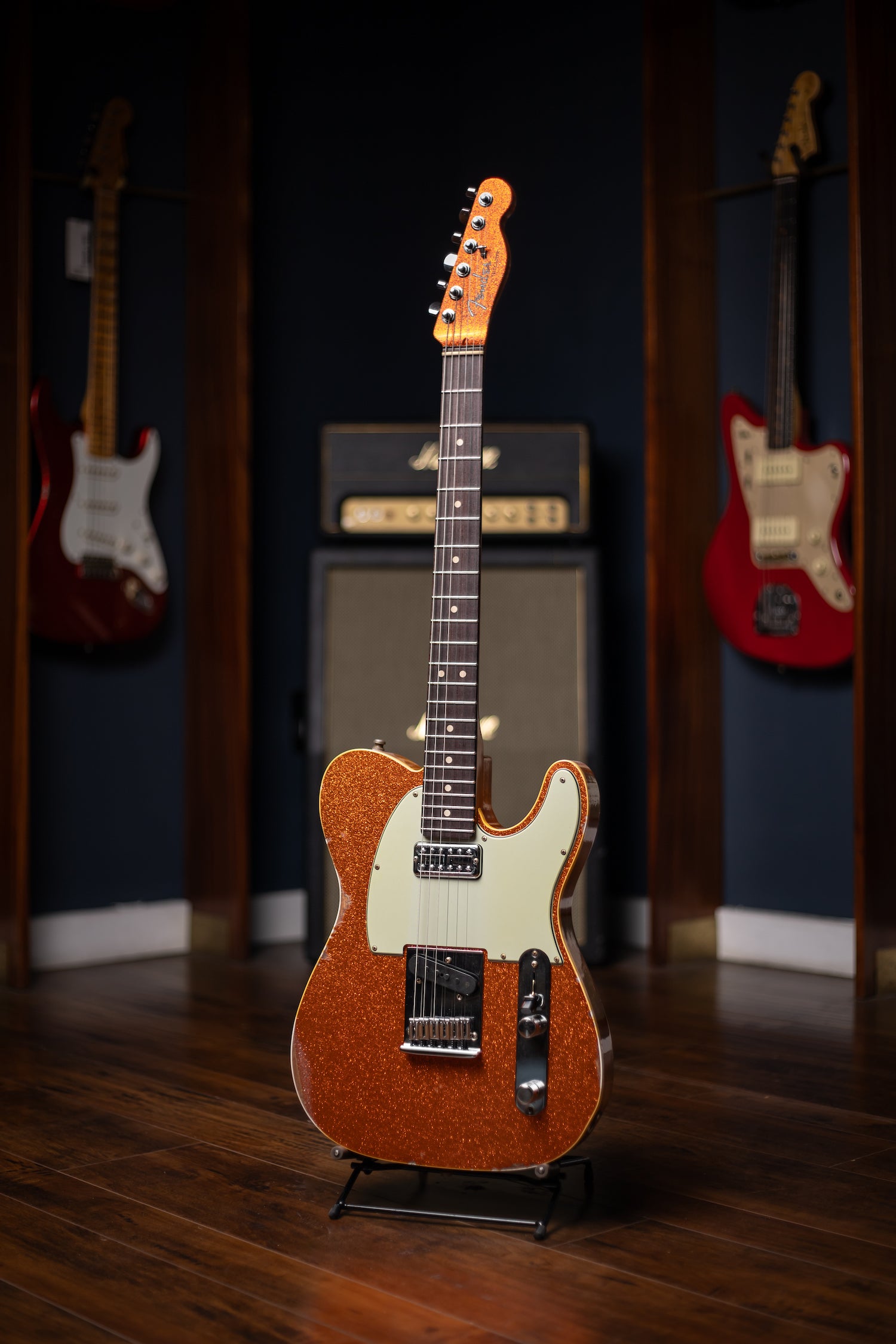 Fender Dual Stack HS Tele Relic Electric Guitar - Orange Sparkle Top with Natural Body