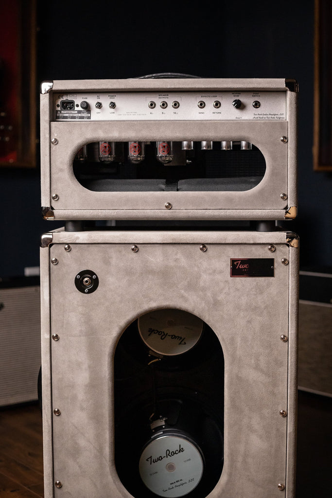IN STOCK! Two-Rock Bloomfield Drive 100/50w Tube Head and Cabinet - Grey Suede, Silver Cloth, Silver Anodized, Silver Skirt Knobs