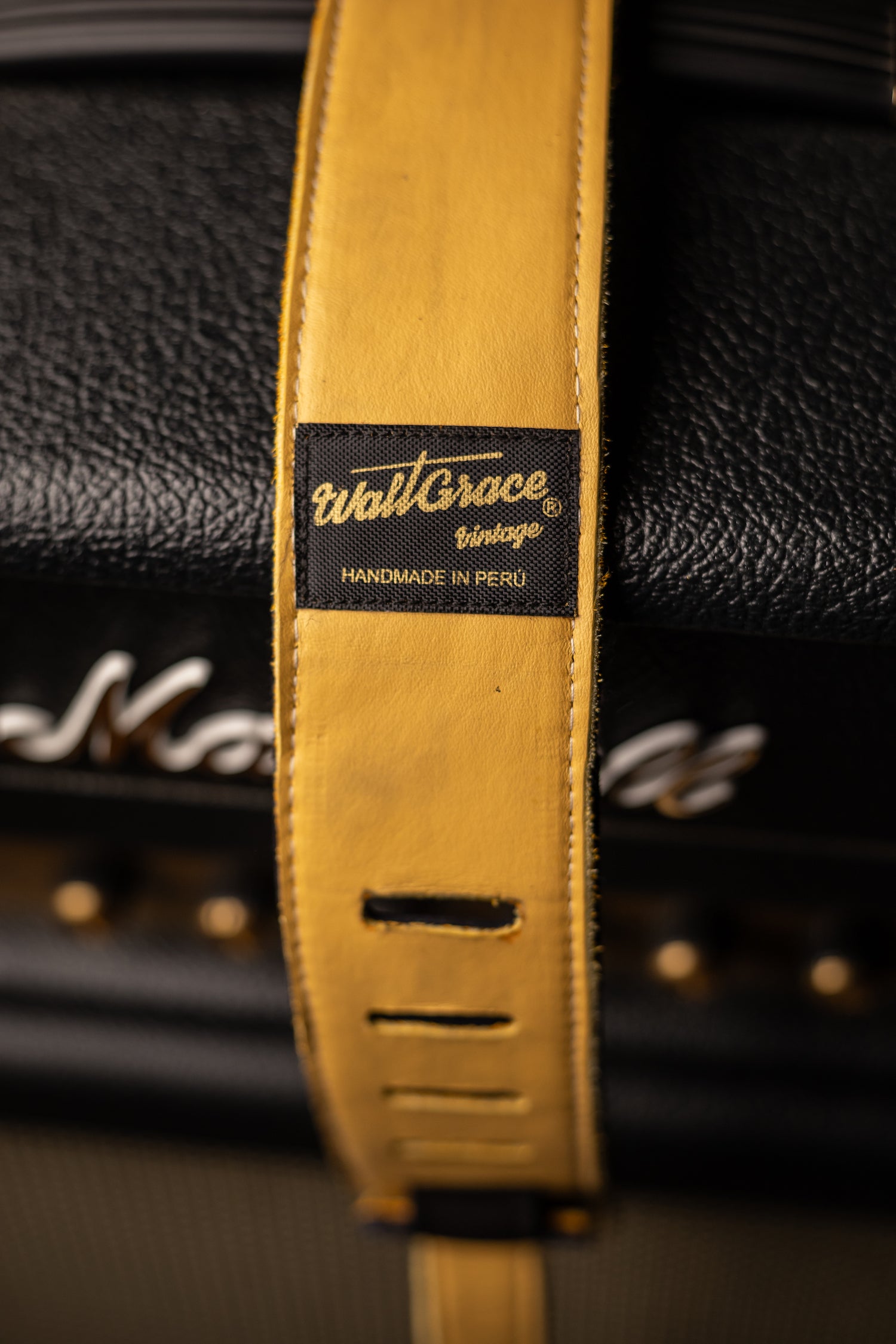 Walt Grace Vintage Suede Guitar Strap - Black Suede/Black and White Floral
