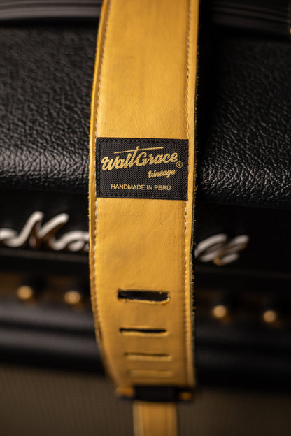 Walt Grace Vintage Suede Guitar Strap - Black Suede/Black and White Floral