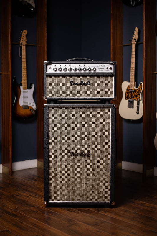 PRE-ORDER | Two-Rock Bloomfield Drive 100/50w Tube Head and Cabinet - Black Bronco Tolex, Salt & Pepper Grill Cloth, Silver Skirt Knobs, White Piping