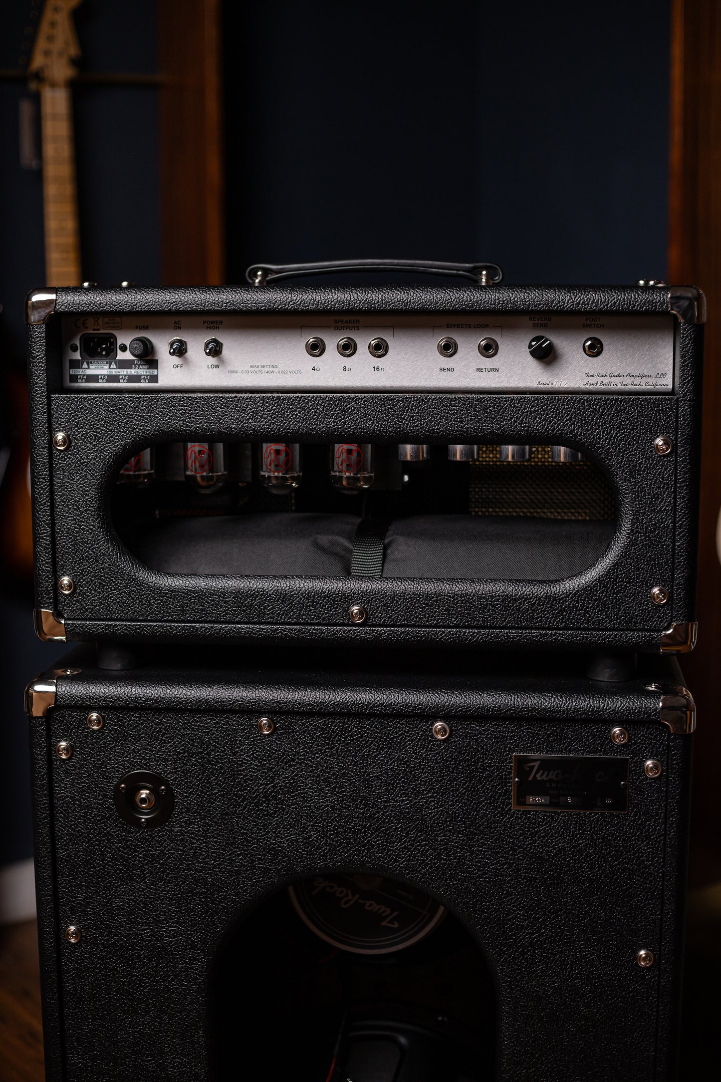 PRE-ORDER | Two-Rock Bloomfield Drive 100/50w Tube Head and Cabinet - Black Bronco Tolex, Salt & Pepper Grill Cloth, Silver Skirt Knobs, White Piping