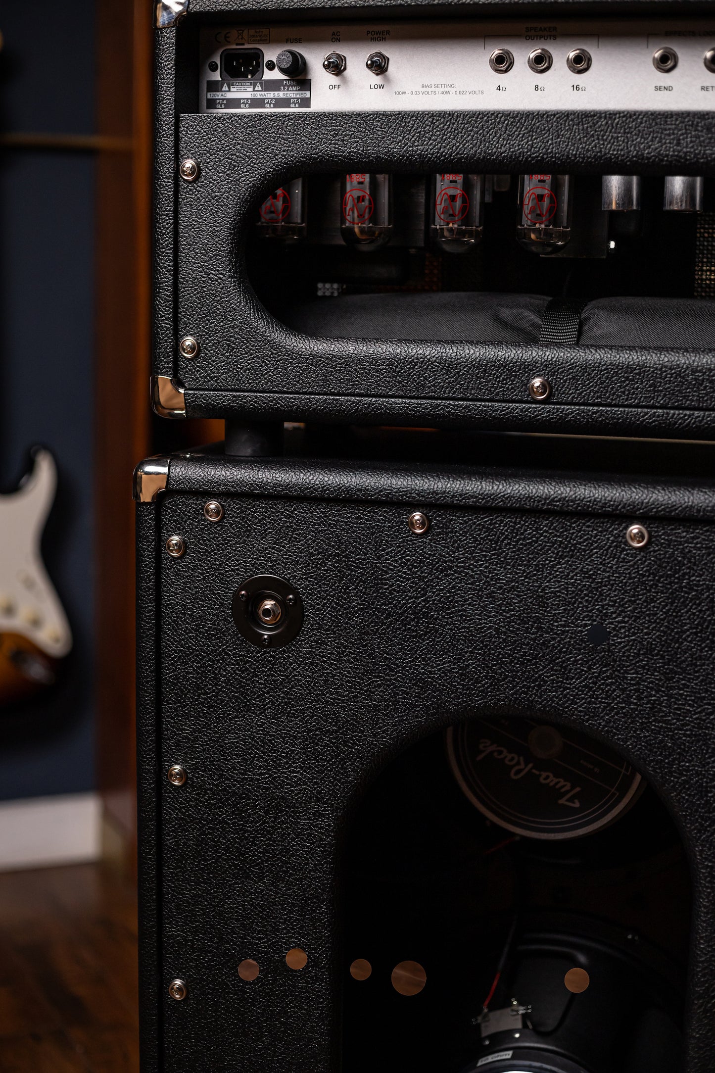 PRE-ORDER | Two-Rock Bloomfield Drive 100/50w Tube Head and Cabinet - Black Bronco Tolex, Salt & Pepper Grill Cloth, Silver Skirt Knobs, White Piping