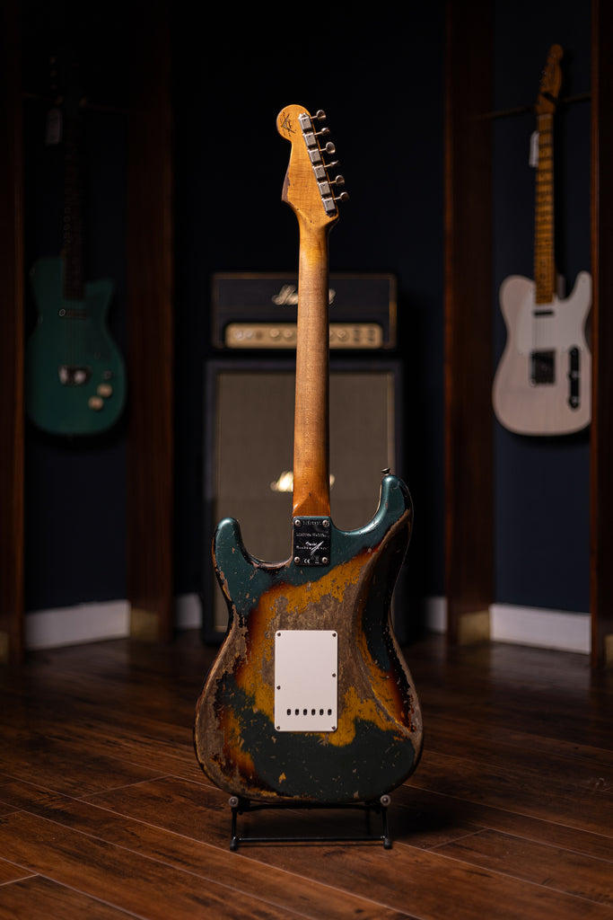 Fender Custom Shop Limited Edition Roasted '61 Strat Super Heavy Relic Electric Guitar - Aged Sherwood Green Metallic Over 3-Color Sunburst