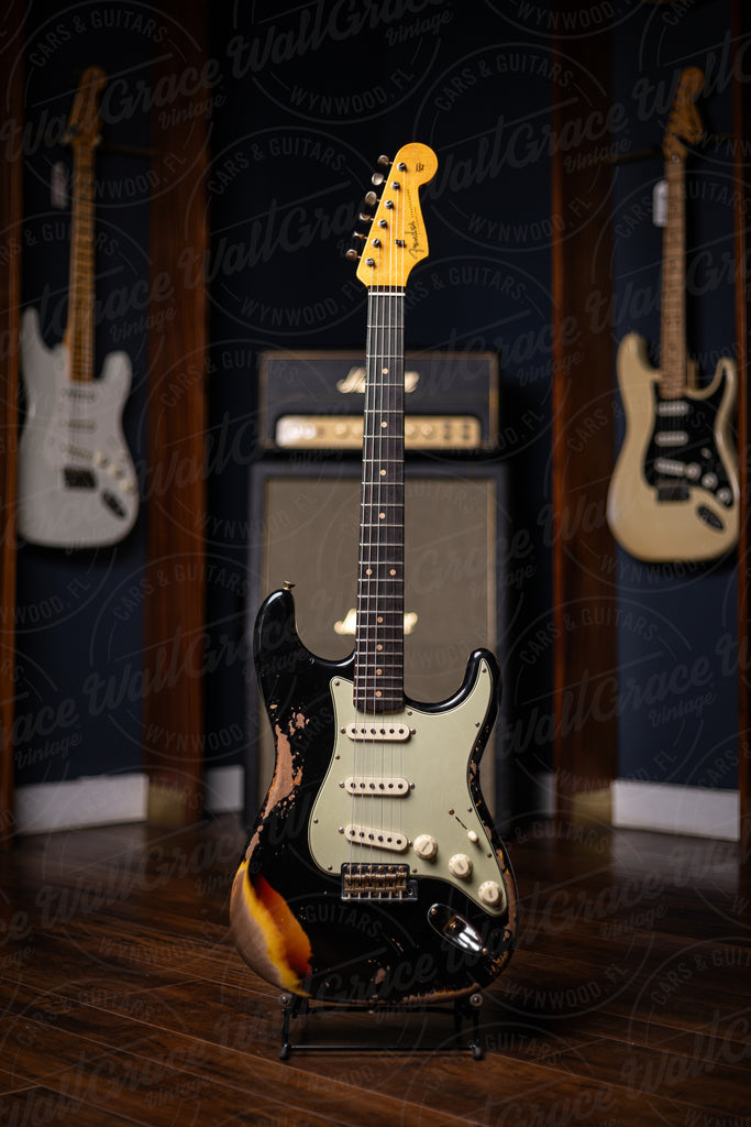 Fender Custom Shop 1960 Stratocaster Heavy Relic Electric Guitar - Aged Black over Sunburst