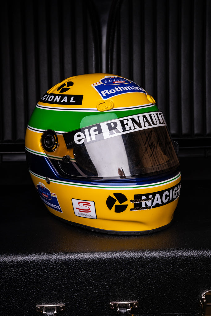 Ayrton Senna Replica Helmet Signed by Ayrton Senna, Damon Hill, Sebastian Vettel and Pierre Gasly Imola