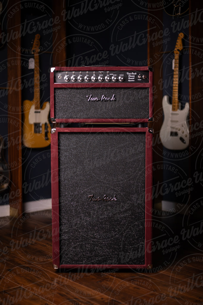 IN STOCK! Two-Rock Classic Reverb 100 Watt Tube Head and 12-65B 2x12 Extension Cabinet - Black Chassis, Burgundy Suede, Sparkle Matrix Grill, Black Piping, Silver Knobs