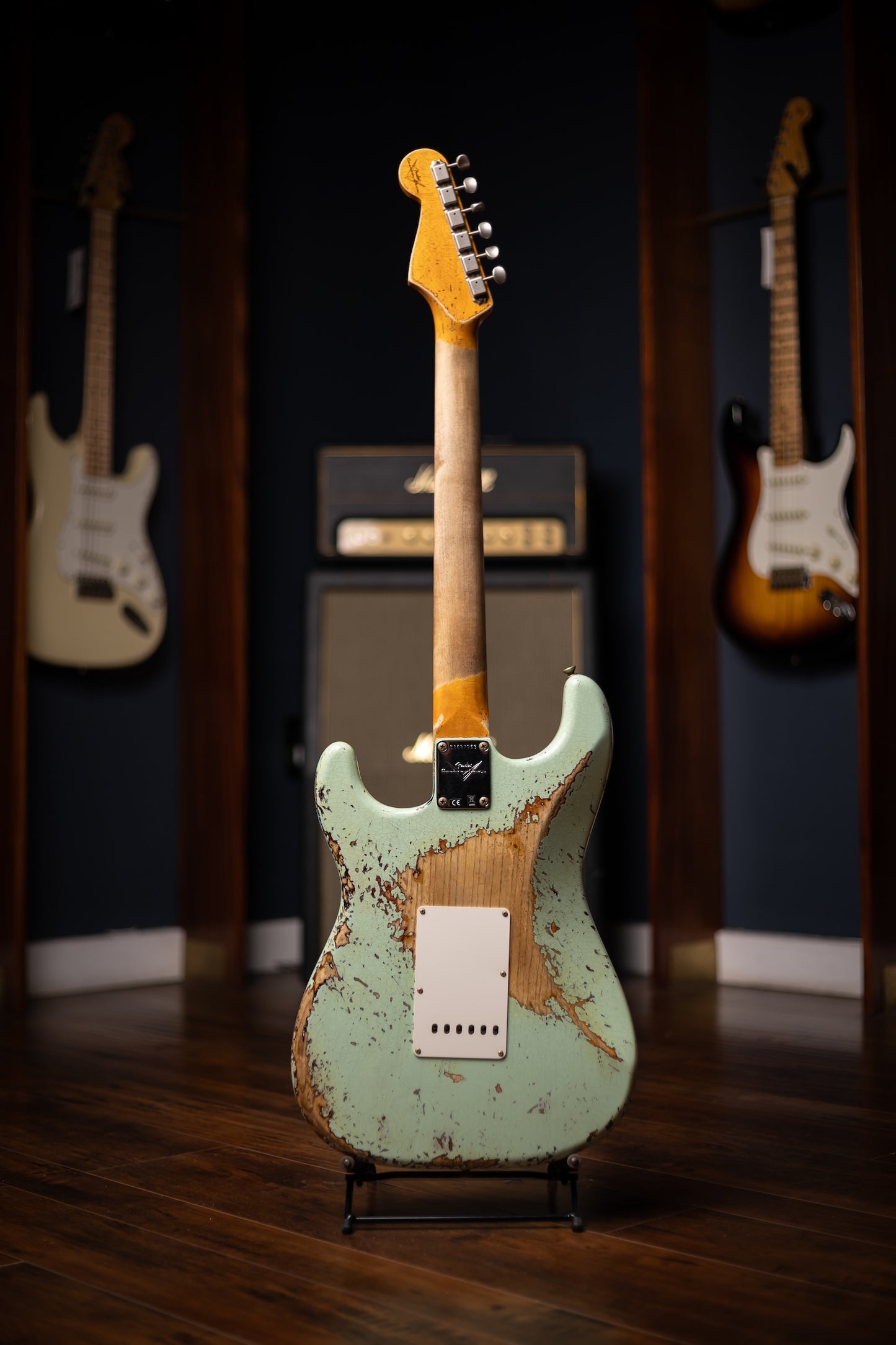 Fender Custom Shop 1961 Stratocaster Super Heavy Relic, 3A Rosewood Fingerboard Electric Guitar - Aged Surf Green over 3-Color Sunburst