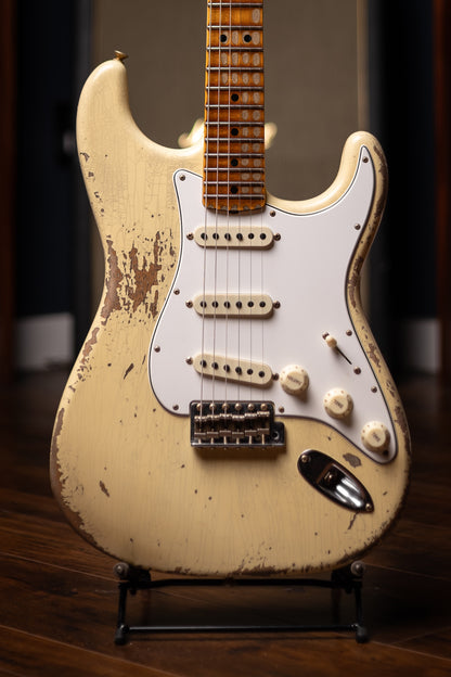 Fender Custom Shop 1969 Stratocaster Heavy Relic Electric Guitar - Aged Vintage White with Matching Headcap