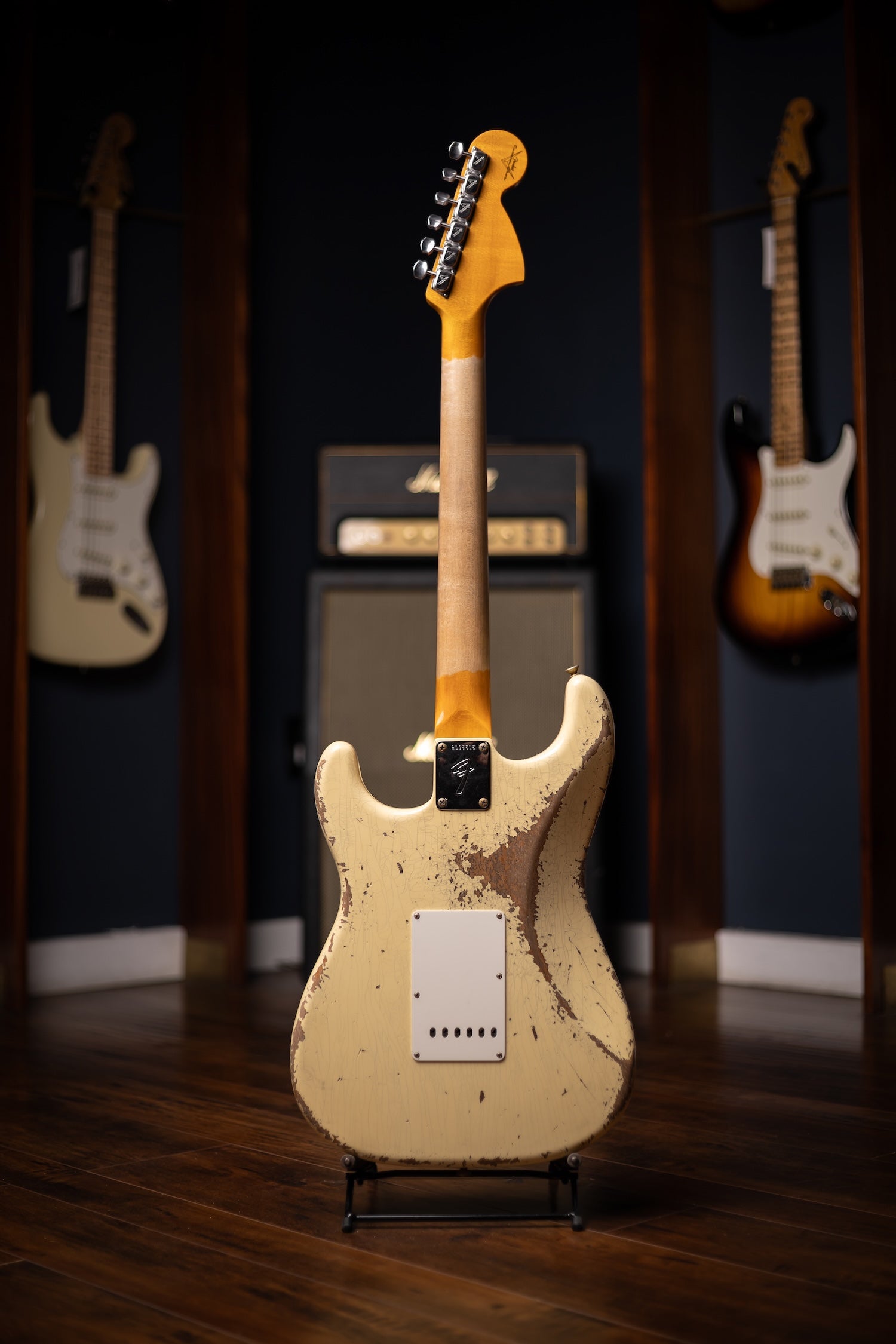 Fender Custom Shop 1969 Stratocaster Heavy Relic Electric Guitar - Aged Vintage White with Matching Headcap