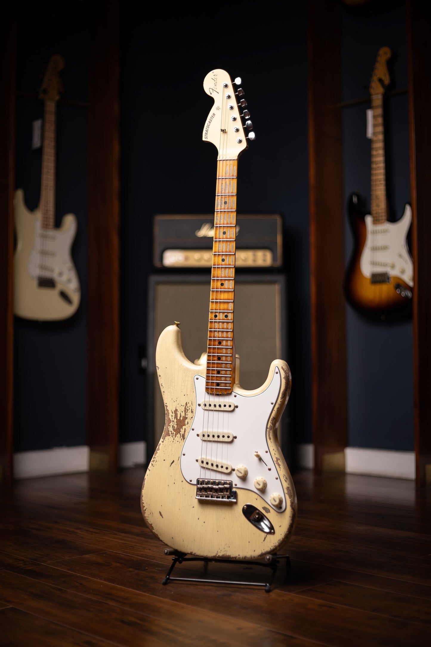 Fender Custom Shop 1969 Stratocaster Heavy Relic Electric Guitar - Aged Vintage White with Matching Headcap